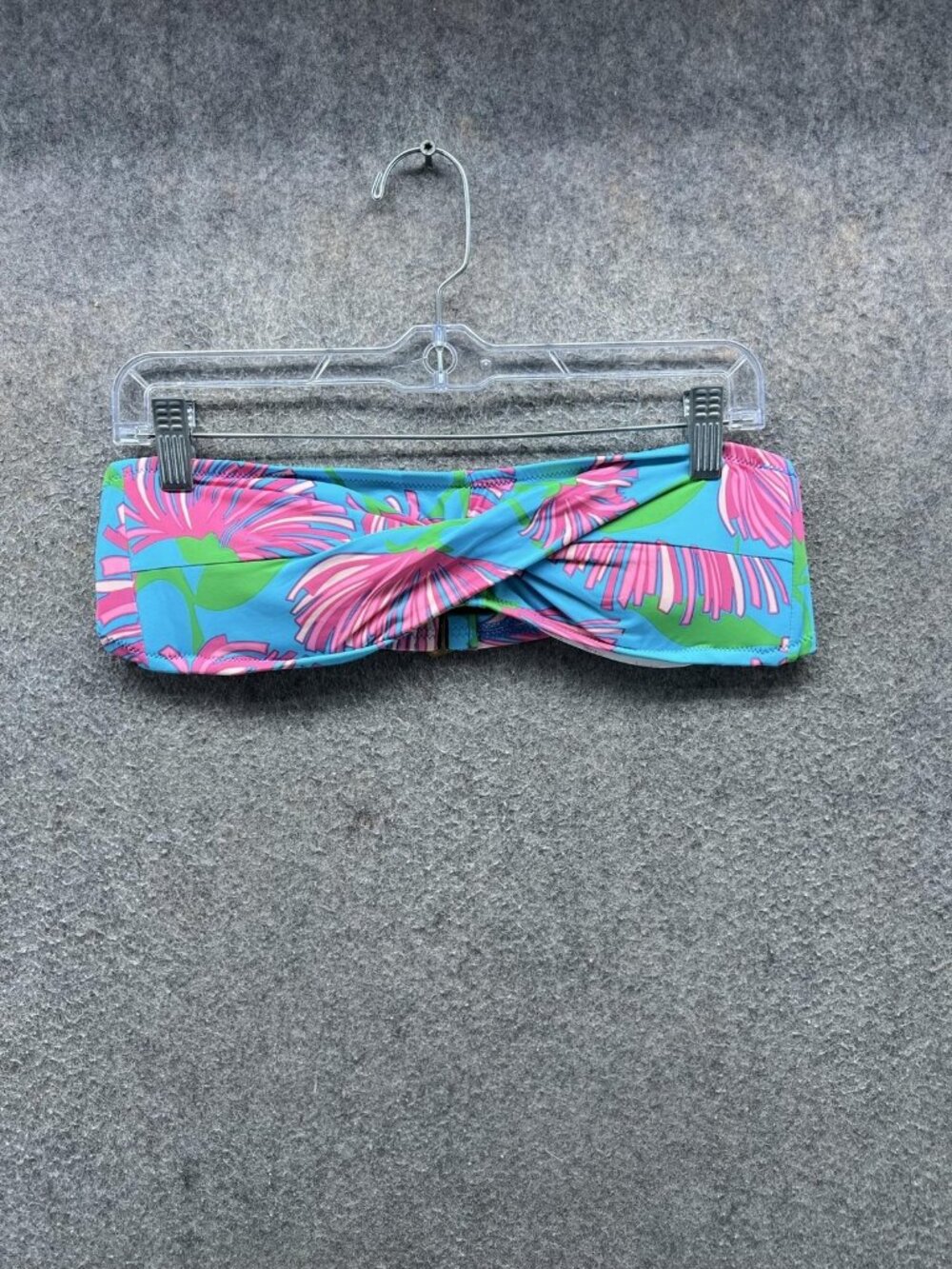 Lilly Pulitzer Blue Bandeau Bikini Top with Pink Floral Print